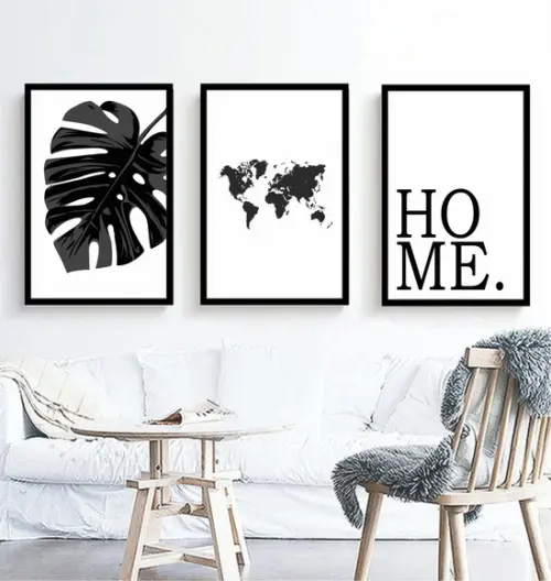 Kit 3 Quadros Decorativos Mapa Mundi Home Para Sala Moldura