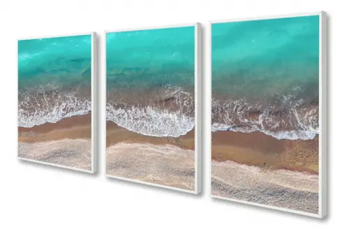 Kit 3 Quadros Decorativos Mar Azul Paisagem Moderno Moldura