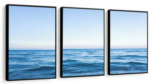 Kit 3 Quadros Decorativos Mar Azul Paisagem Praia Moldura