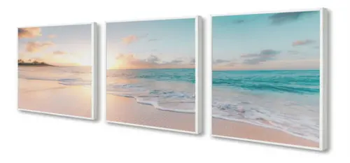 Kit 3 Quadros Decorativos Mar Azul Pôr do Sol com Moldura