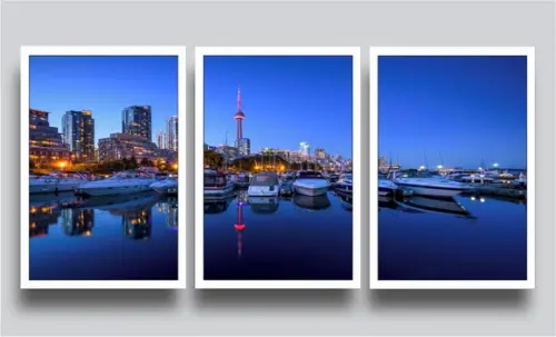 Kit 3 Quadros Decorativos Mar Barcos Para Sala Casa Moldura