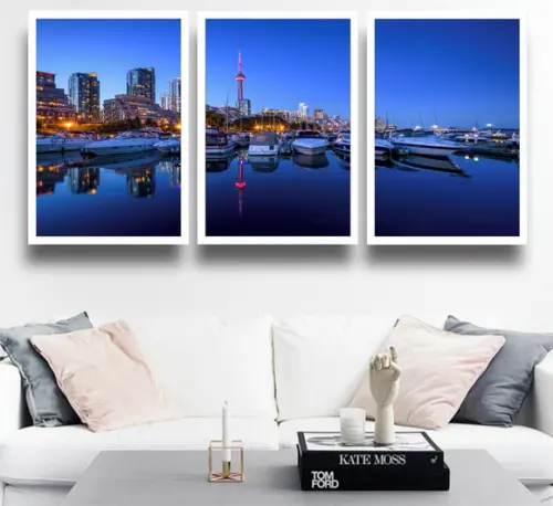 Kit 3 Quadros Decorativos Mar Barcos Para Sala Casa Moldura