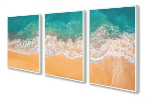 Kit 3 Quadros Decorativos Mar Paisagem Para Sala Com Moldura
