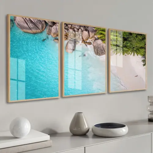 Kit 3 Quadros Decorativos Mar Praia Paisagem Moldura e Vidro