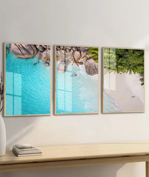 Kit 3 Quadros Decorativos Mar Praia Paisagem Moldura e Vidro
