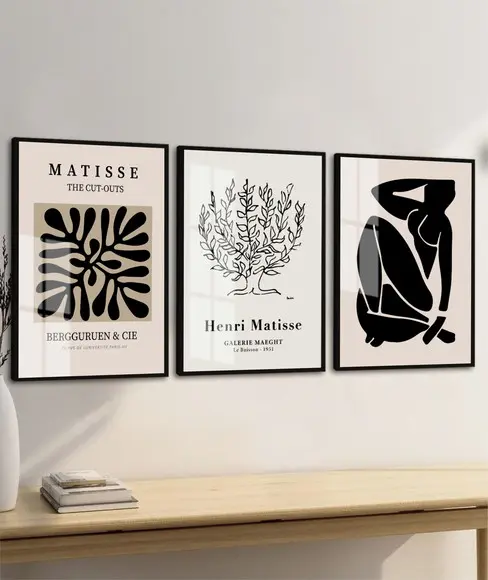 Kit 3 Quadros Decorativos Matisse Frases com Moldura e Vidro