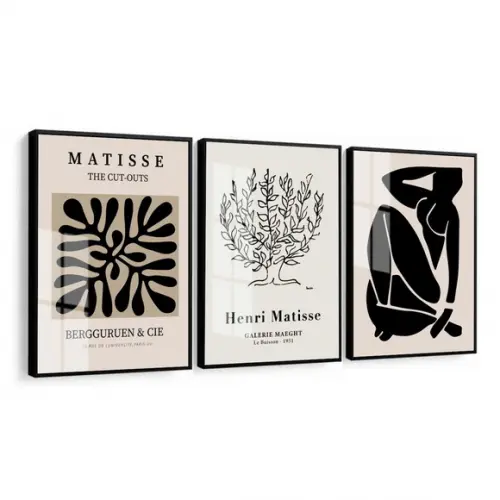 Kit 3 Quadros Decorativos Matisse Frases com Moldura e Vidro