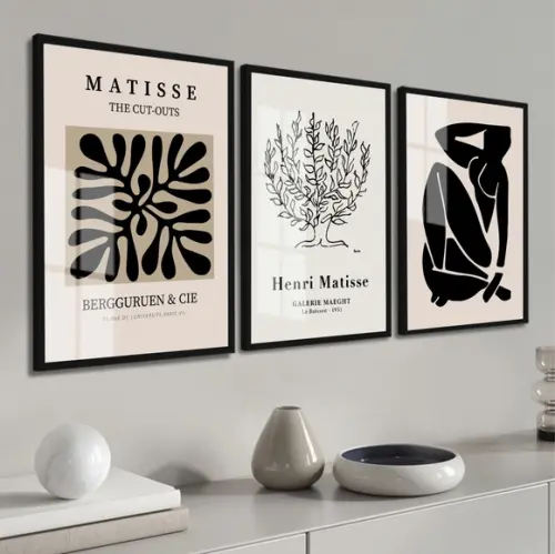 Kit 3 Quadros Decorativos Matisse Frases com Moldura e Vidro