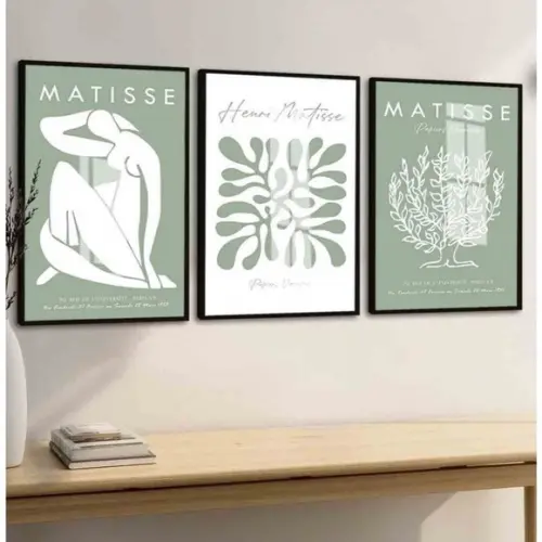 Kit 3 Quadros Decorativos Matisse Frases com Moldura e Vidro