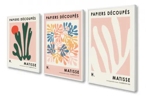 Kit 3 Quadros Decorativos Matisse Rosa Abstrato com Moldura