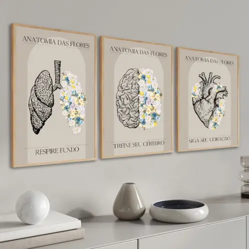 Kit 3 Quadros Decorativos Medicina Consultório Com Moldura