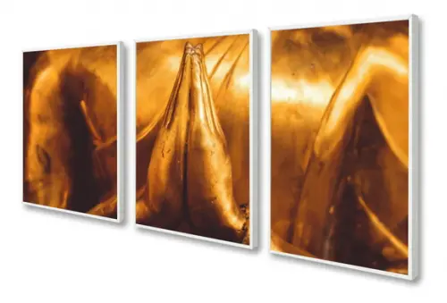Kit 3 Quadros Decorativos Meditação Buda Dourado Com Moldura