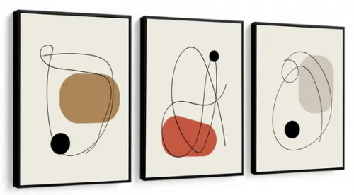Kit 3 Quadros Decorativos Moderno Abstrato Sala Com Moldura