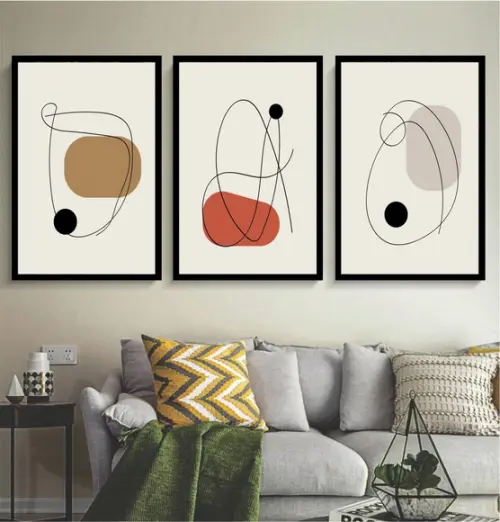 Kit 3 Quadros Decorativos Moderno Abstrato Sala Com Moldura