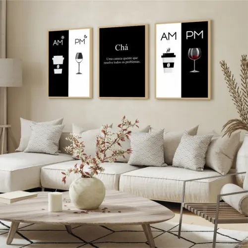 Kit 3 Quadros Decorativos Moderno Cozinha Vinho Café Vidro