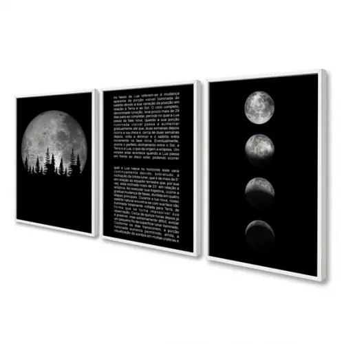 Kit 3 Quadros Decorativos Moderno Fases Da Lua Frase Moldura