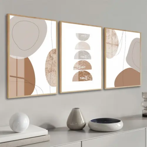 Kit 3 Quadros Decorativos Moderno Geométrico Moldura E Vidro
