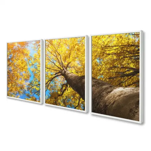 Kit 3 Quadros Decorativos Moderno Ipê Amarelo Arvore Moldura