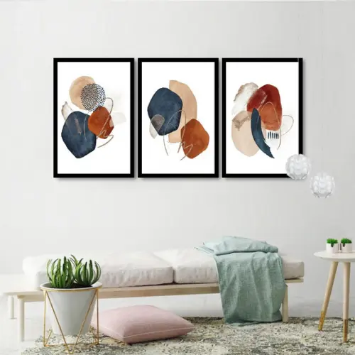 Kit 3 Quadros Decorativos Moderno Para Sala Abstrato Moldura