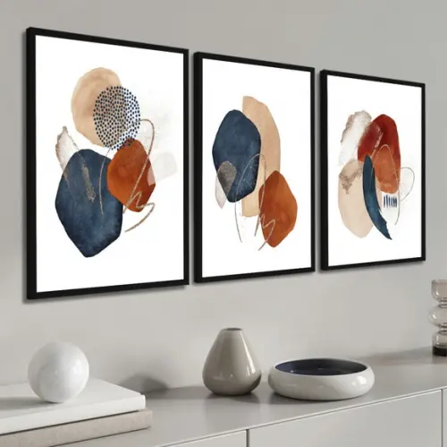 Kit 3 Quadros Decorativos Moderno Para Sala Abstrato Moldura