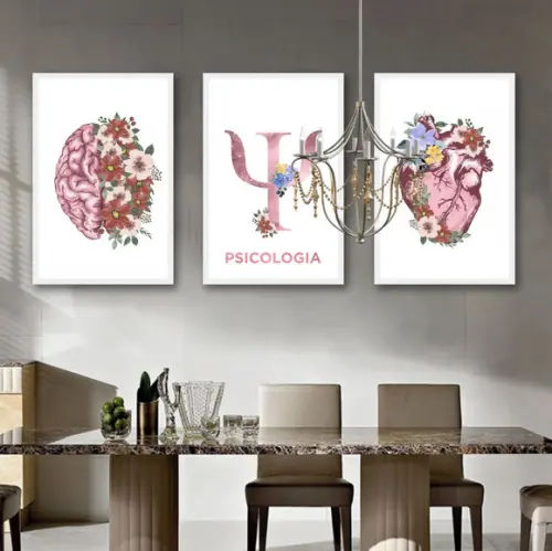 Kit 3 Quadros Decorativos Moderno Psicologia Cérebro Moldura