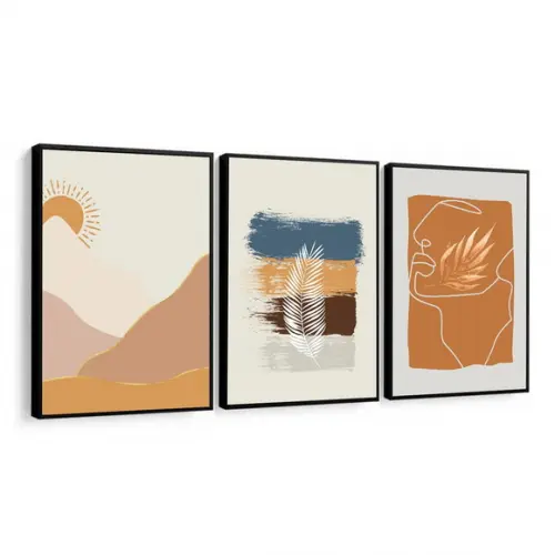 Kit 3 Quadros Decorativos Modernos Abstrato Sala com Moldura