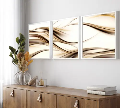 Kit 3 Quadros Decorativos Modernos Abstrato Conjunto Moldura