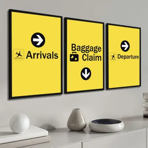 Kit 3 Quadros Decorativos Modernos Aeroporto Avião Moldura