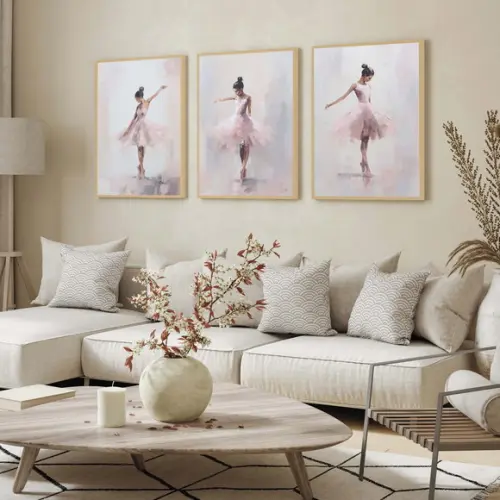 Kit 3 Quadros Decorativos Modernos Bailarina Ballet Moldura