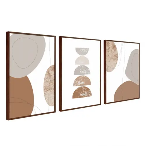 Kit 3 Quadros Decorativos Modernos Boho Geométrico Moldura