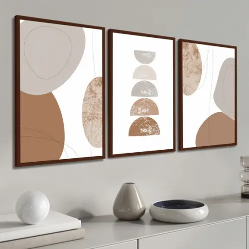 Kit 3 Quadros Decorativos Modernos Boho Geométrico Moldura