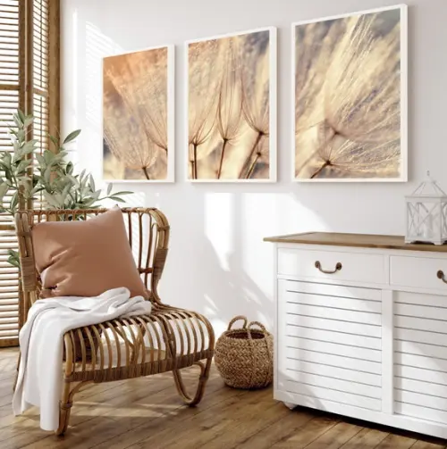 Kit 3 Quadros Decorativos Modernos Dente de Leão com Moldura