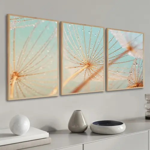 Kit 3 Quadros Decorativos Modernos Dente De Leão Com Moldura