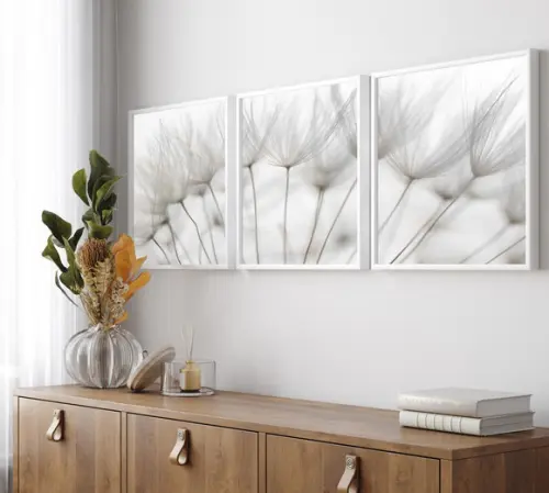 Kit 3 Quadros Decorativos Modernos Dente De Leão Com Moldura
