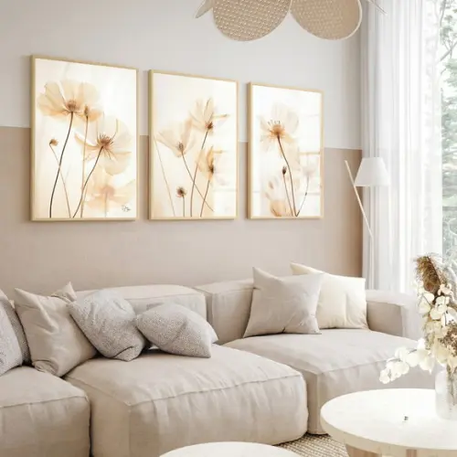Kit 3 Quadros Decorativos Modernos Flor Hall Luxo com Vidro