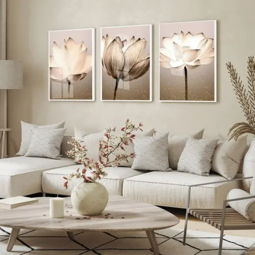 Kit 3 Quadros Decorativos Modernos Flores com Moldura Vidro