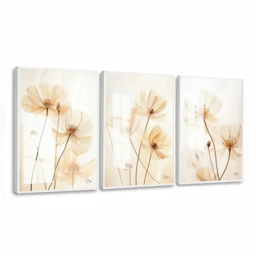 Kit 3 Quadros Decorativos Modernos Flores Hall Luxo Vidro