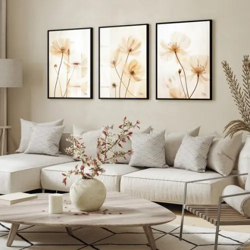 Kit 3 Quadros Decorativos Modernos Flores Luxo com Vidro