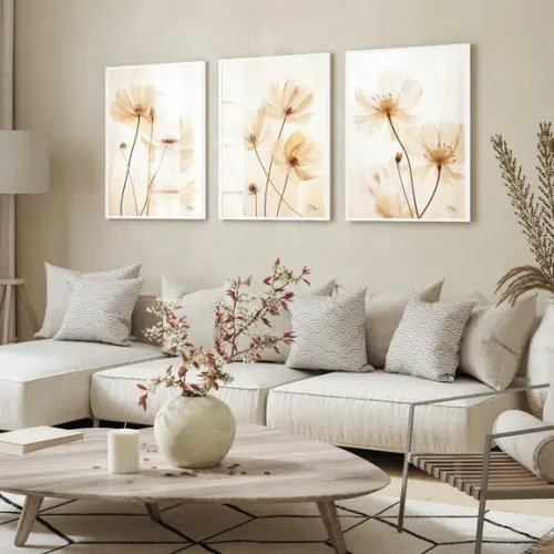 Kit 3 Quadros Decorativos Modernos Flores Hall Luxo Vidro
