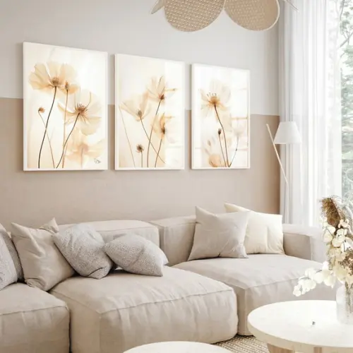Kit 3 Quadros Decorativos Modernos Flores Hall Luxo Vidro