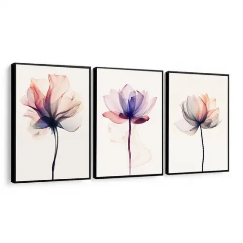 Kit 3 Quadros Decorativos Modernos Flores Rosa Quarto Sala