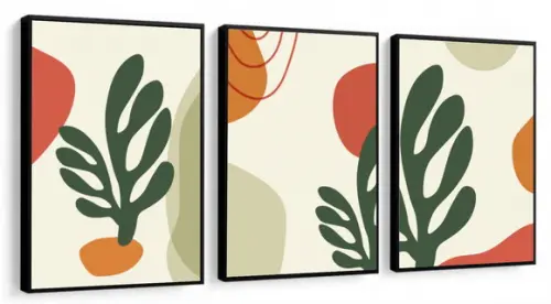 Kit 3 Quadros Decorativos Modernos Folhagem Abstrato Moldura