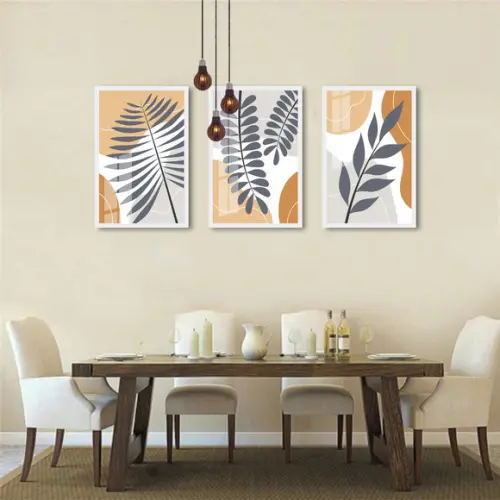Kit 3 Quadros Decorativos Modernos Folhagem Moldura e Vidro