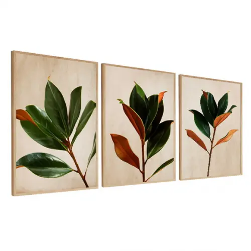 Kit 3 Quadros Decorativos Modernos Folhas Para Sala Moldura