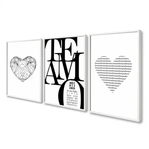 Kit 3 Quadros Decorativos Modernos Frases Quarto Casal Vidro