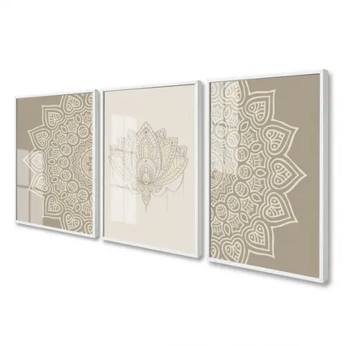 Kit 3 Quadros Decorativos Modernos Mandala Com Moldura Vidro