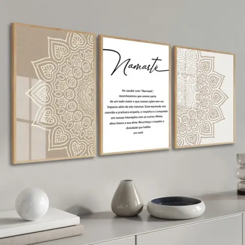 Kit 3 Quadros Decorativos Modernos Mandala Namastê com Vidro