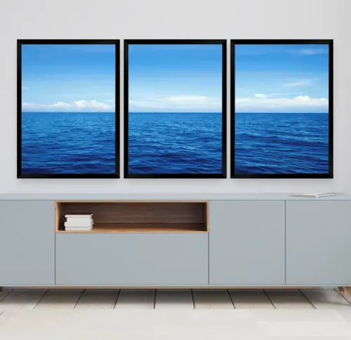Kit 3 Quadros Decorativos Modernos Mar Azul Para Sala Quarto