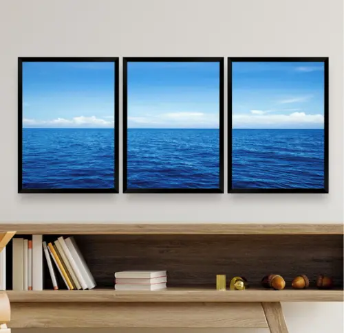 Kit 3 Quadros Decorativos Modernos Mar Azul Para Sala Quarto