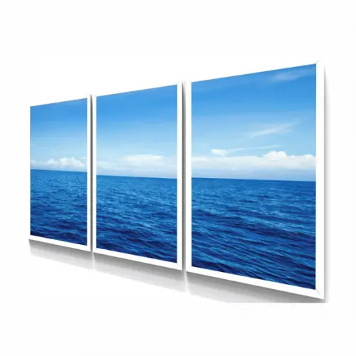 Kit 3 Quadros Decorativos Modernos Mar Azul Para Sala Quarto